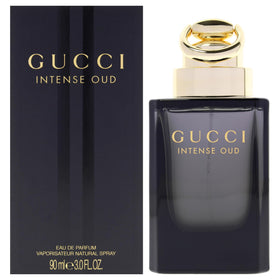 Gucci Intense Oud bottle front view for elegant evening wear