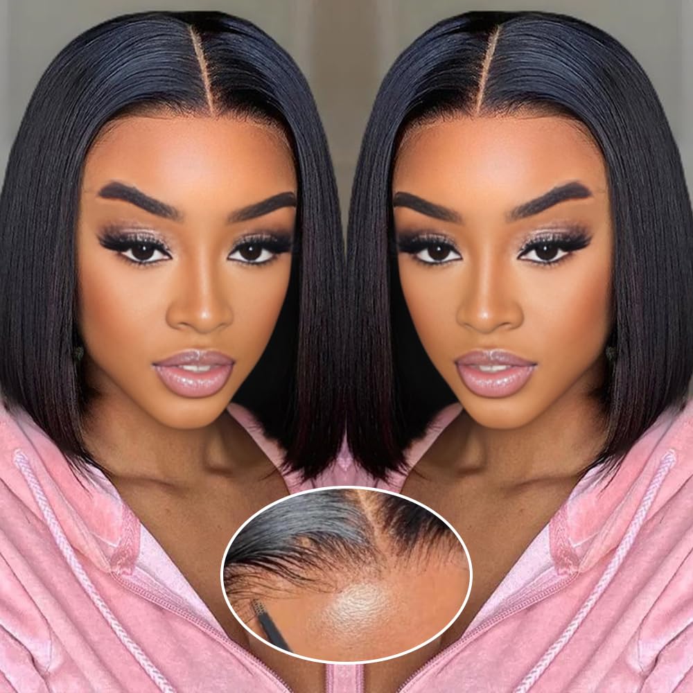 GUDOZO Bob Wig Human Hair 10 inch front view showing natural shine for daily wear