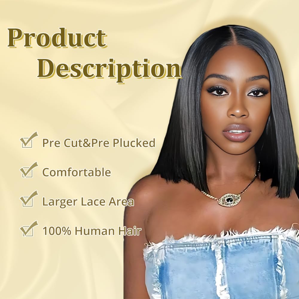 GUDOZO Bob Wig pre-plucked natural hairline enables easy styling