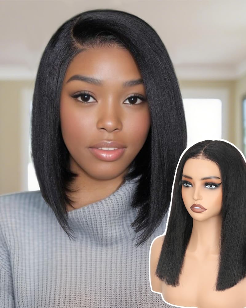 GUDOZO bob wig texture close-up showing natural yaki straight hair for authentic everyday style