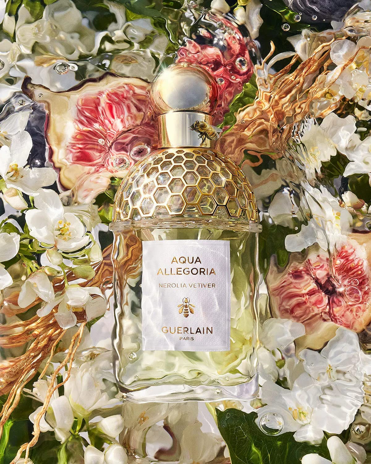 Guerlain Nerolia Vetiver bottle top with bee symbol, ideal for daily fragrance refresh.