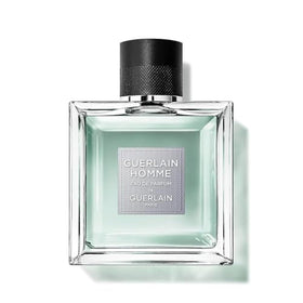 Guerlain Homme EDP cap detail emphasizes refined masculine character.