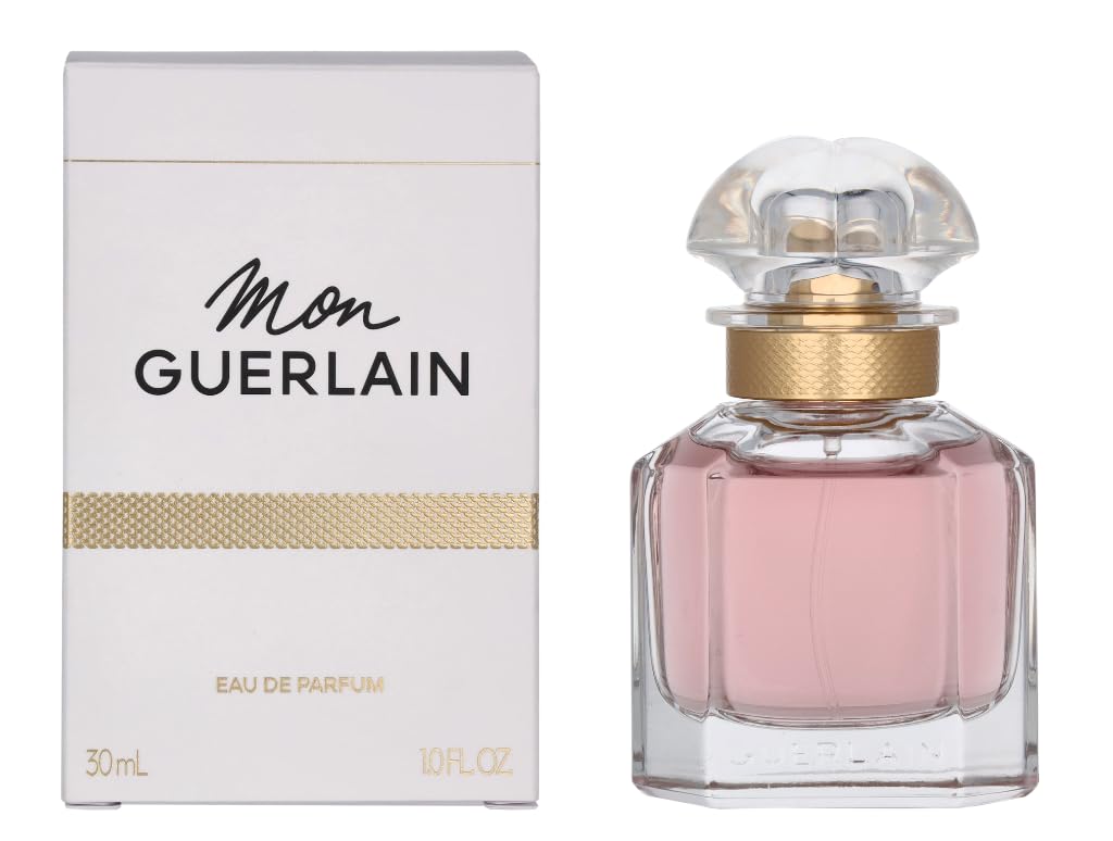 Guerlain Mon Guerlain bottle close-up, daily wear elegance.