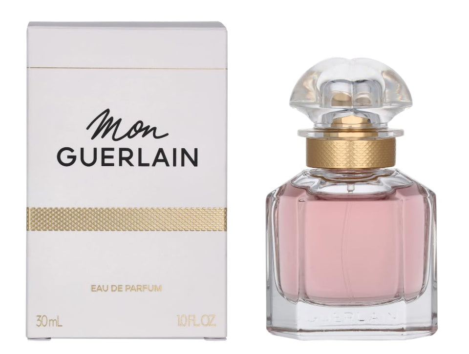 Guerlain Mon Guerlain bottle close-up, daily wear elegance.