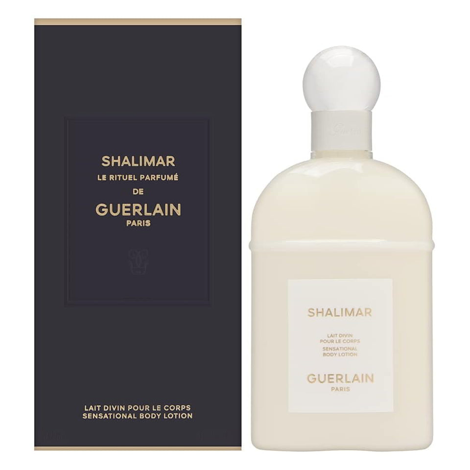 Guerlain Shalimar Sensational Body Lotion bottle offers long-lasting hydration and a delicate fragrance for everyday wear