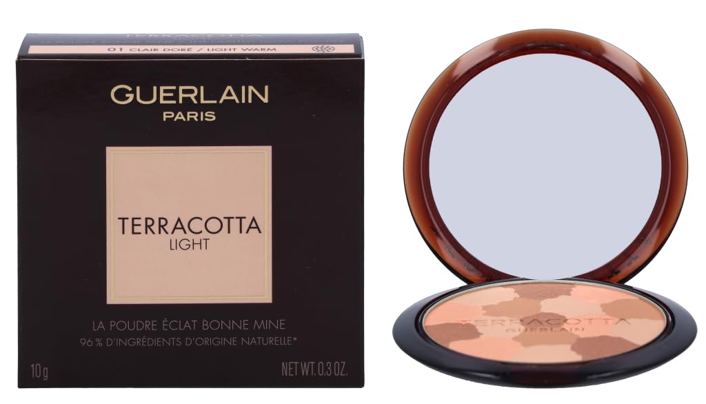 Guerlain Terracotta Light sun-kissed glow powder swatch on warm skin tones.