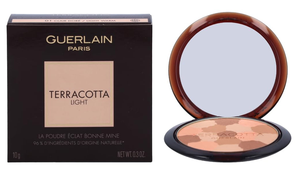 Guerlain Terracotta Light sun-kissed glow powder swatch on warm skin tones.