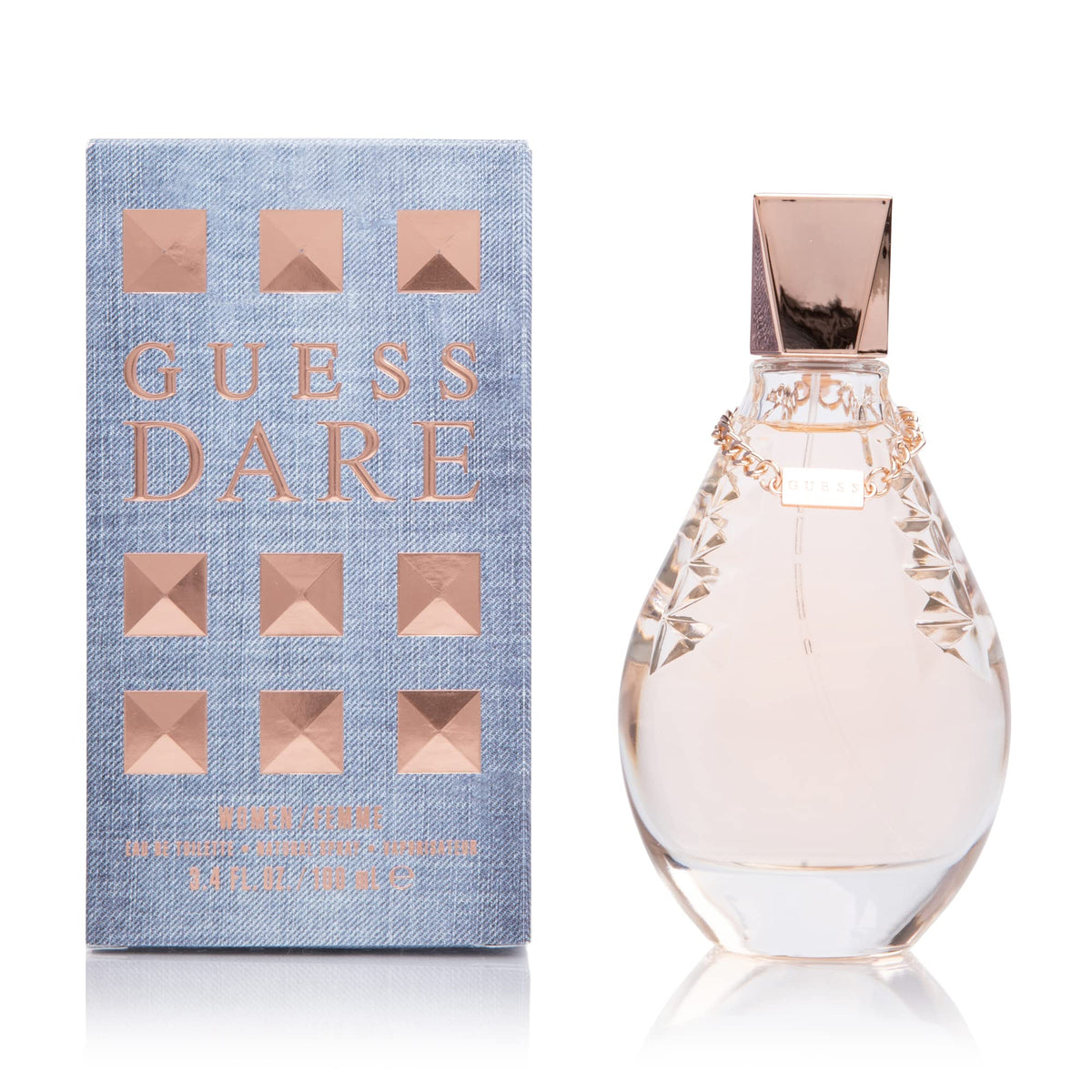 GUESS Dare bottle front view showcases sleek, confident design ideal for romantic evenings.