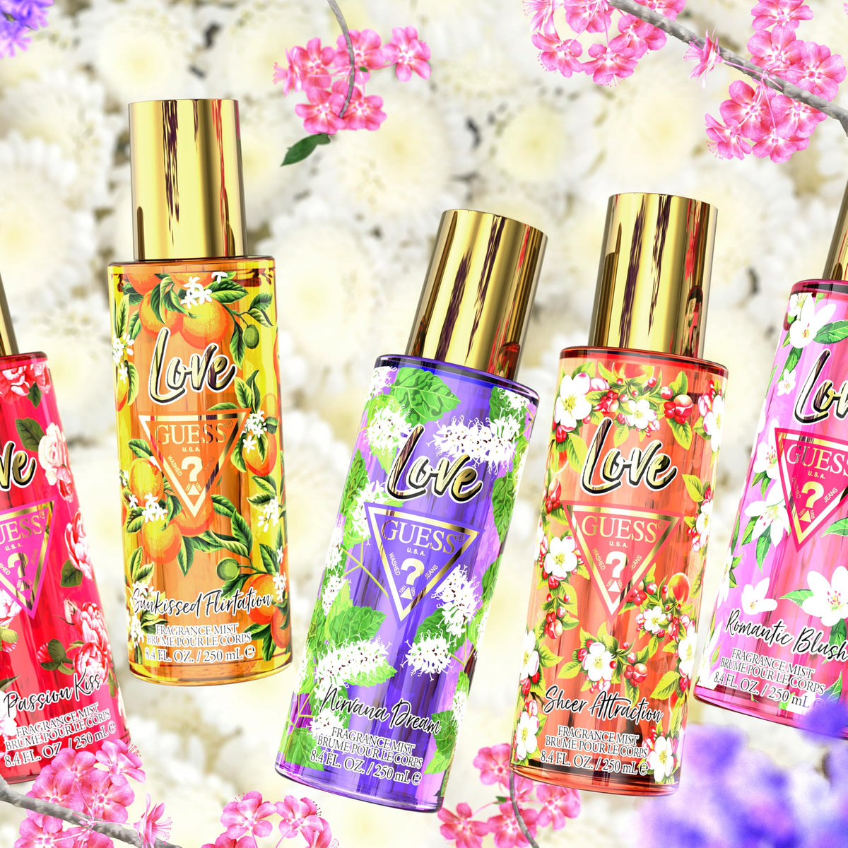 GUESS Love Sunkissed Flirtation Mist packaging lifestyle shot for daily wear