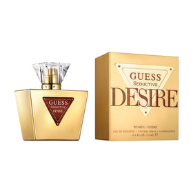 GUESS Seductive Desire bottle front view highlights pear and melon top notes for a fresh start