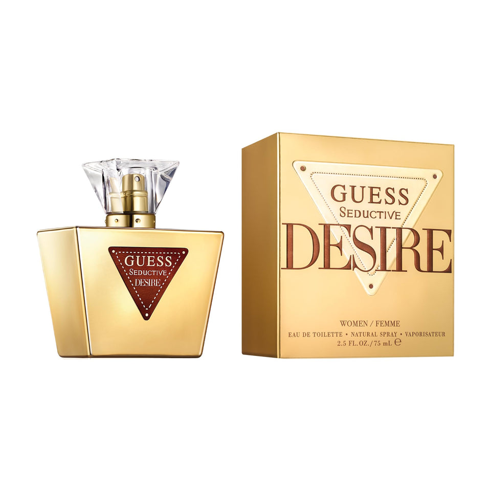 GUESS Seductive Desire bottle front view highlights pear and melon top notes for a fresh start