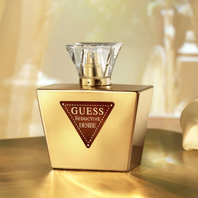 GUESS Seductive Desire label detail, luxury branding perfect for fragrance enthusiasts.