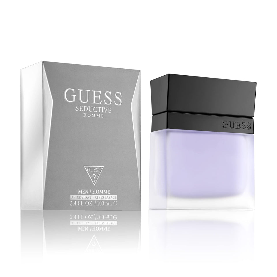 GUESS Seductive Homme bottle close-up showing bold, sophisticated packaging.