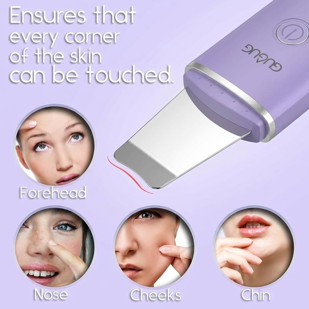 GUGUG Skin Scrubber highlights 3D curved design for effective blackhead removal.