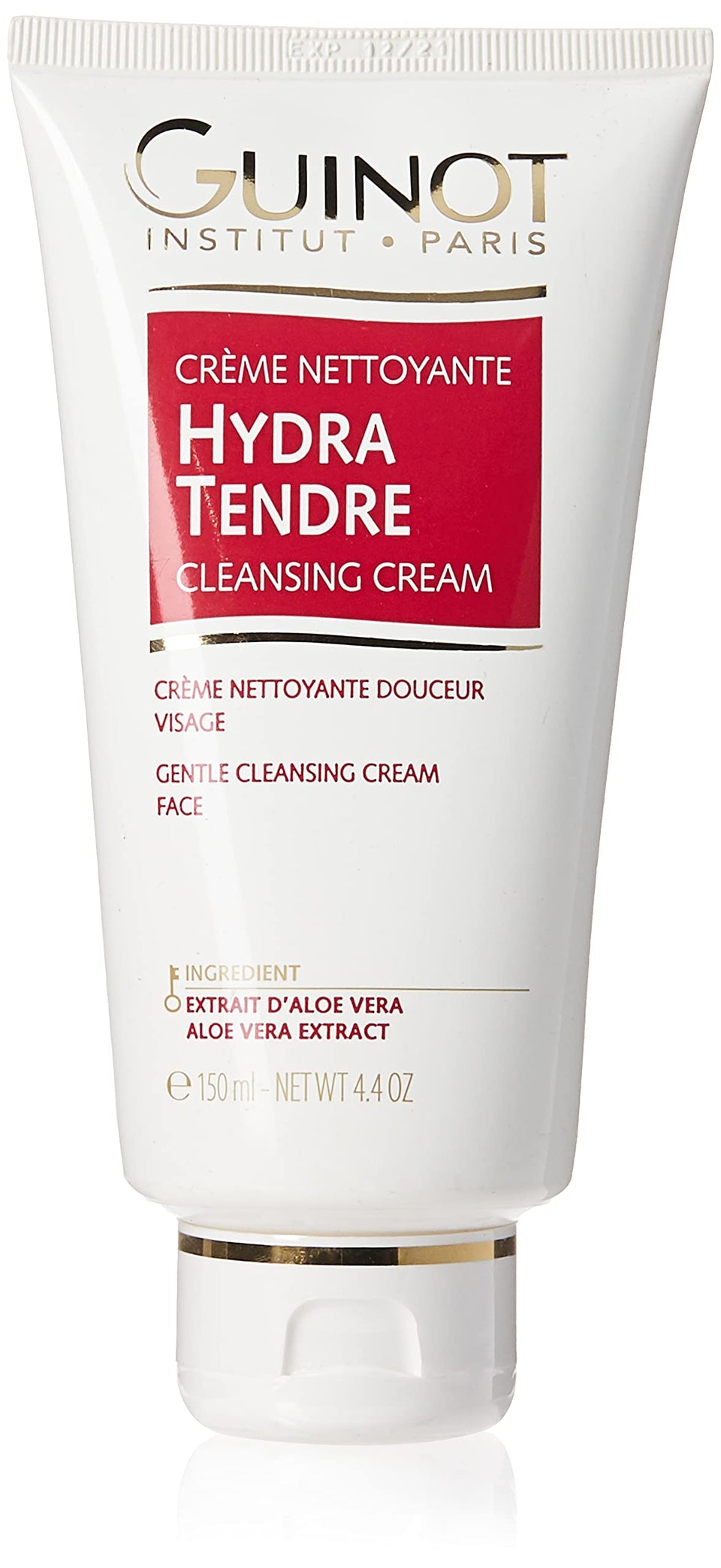Guinot Hydra Tendre cleanser bottle demonstrating gentle cleansing for all skin types.