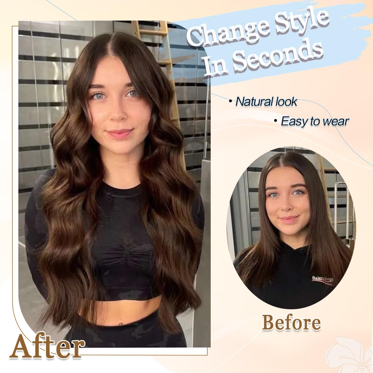 Gulagula Hair Topper 20in wavy side profile blends with existing hair.