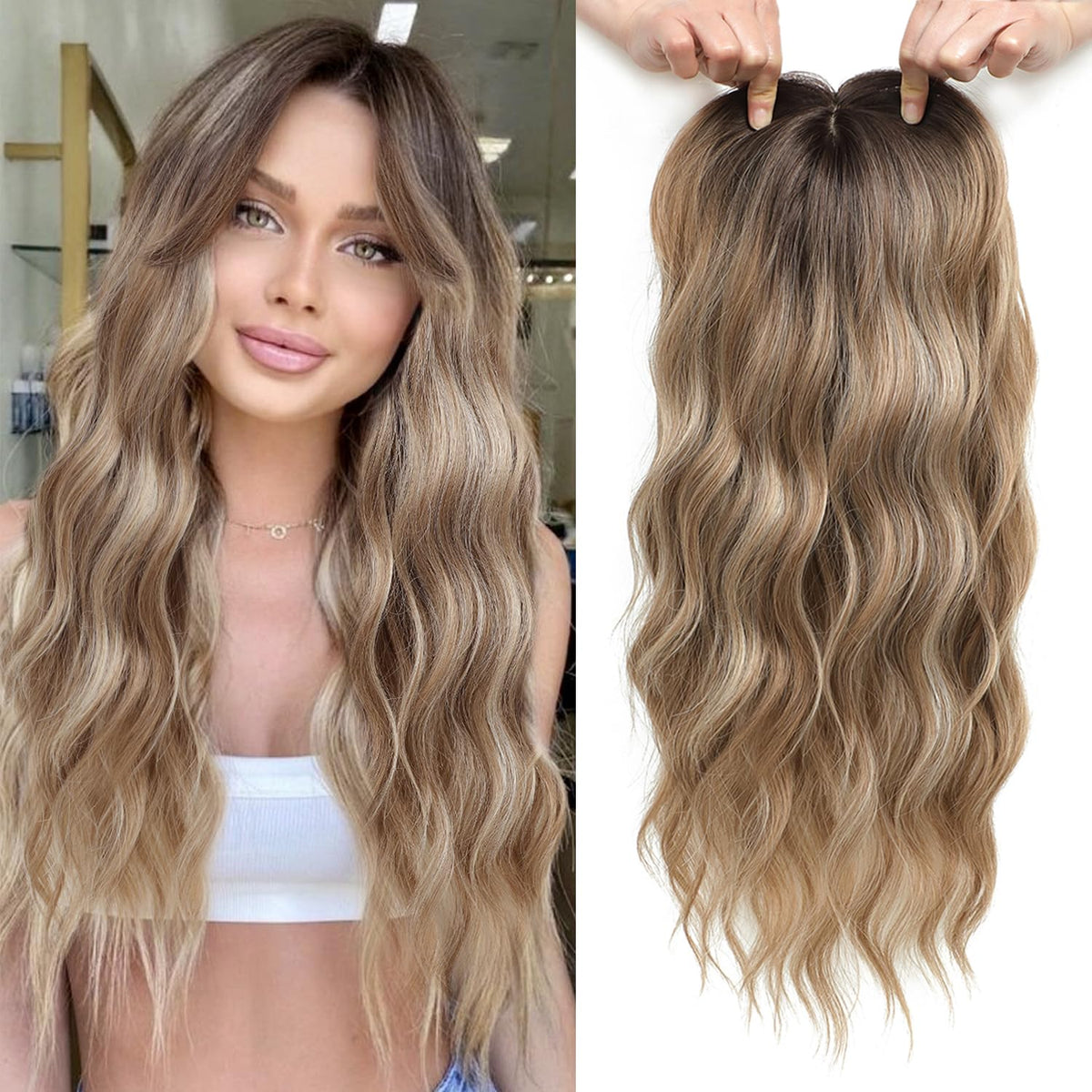 Gulagula Hair Topper 20in wavy view enhances volume and length.