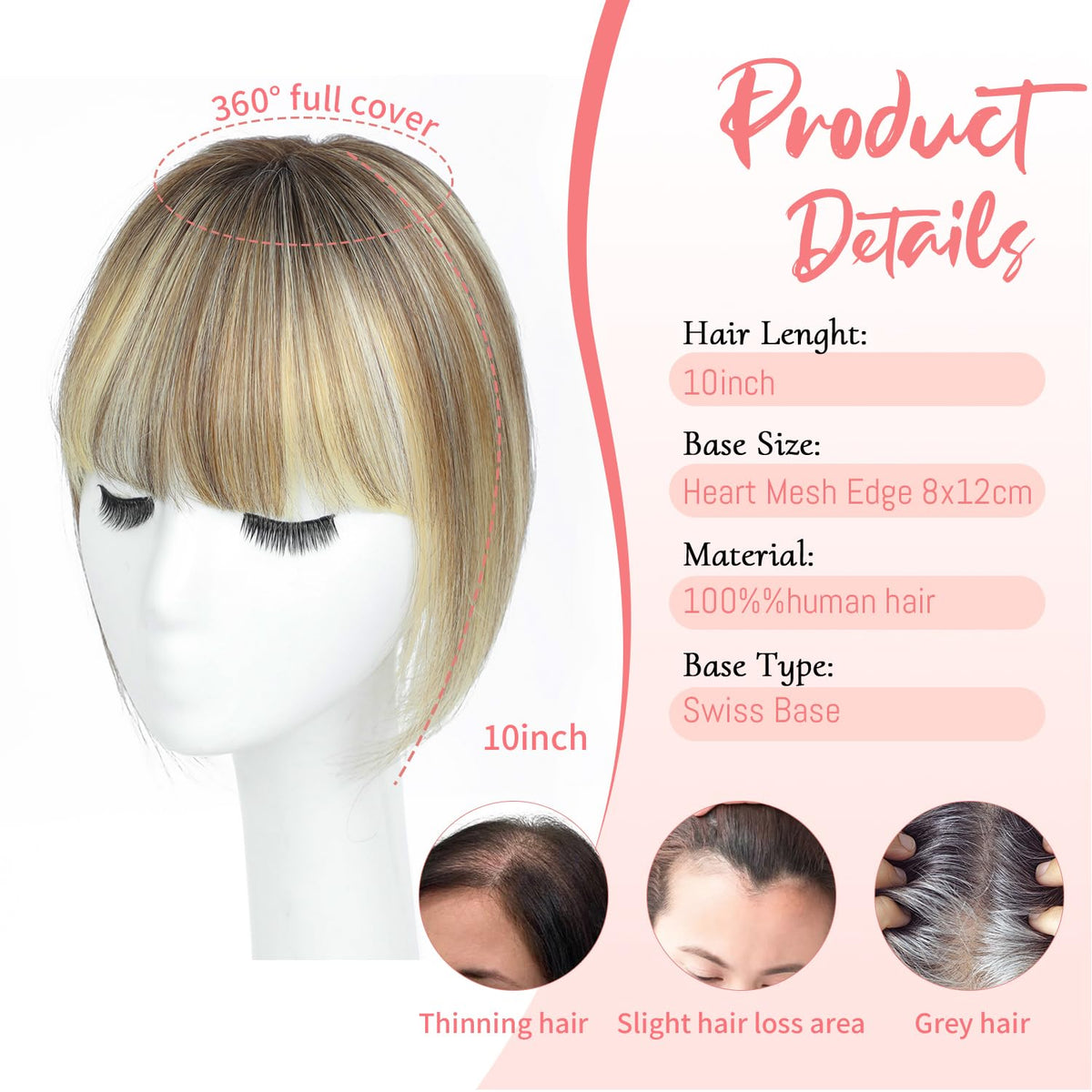 GULALUUK 3D 360 cover topper blends with existing hair.