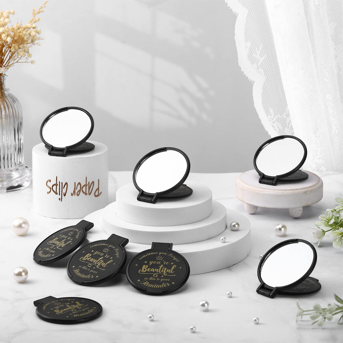 Gulfmew pocket mirror fits easily in purses and bags.