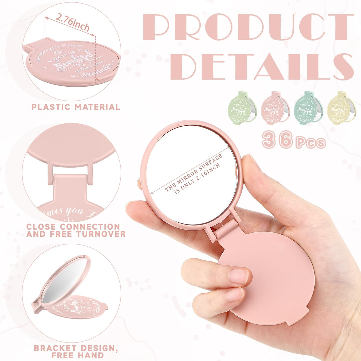 Gulfmew pocket mirror back with encouraging message helps boost confidence