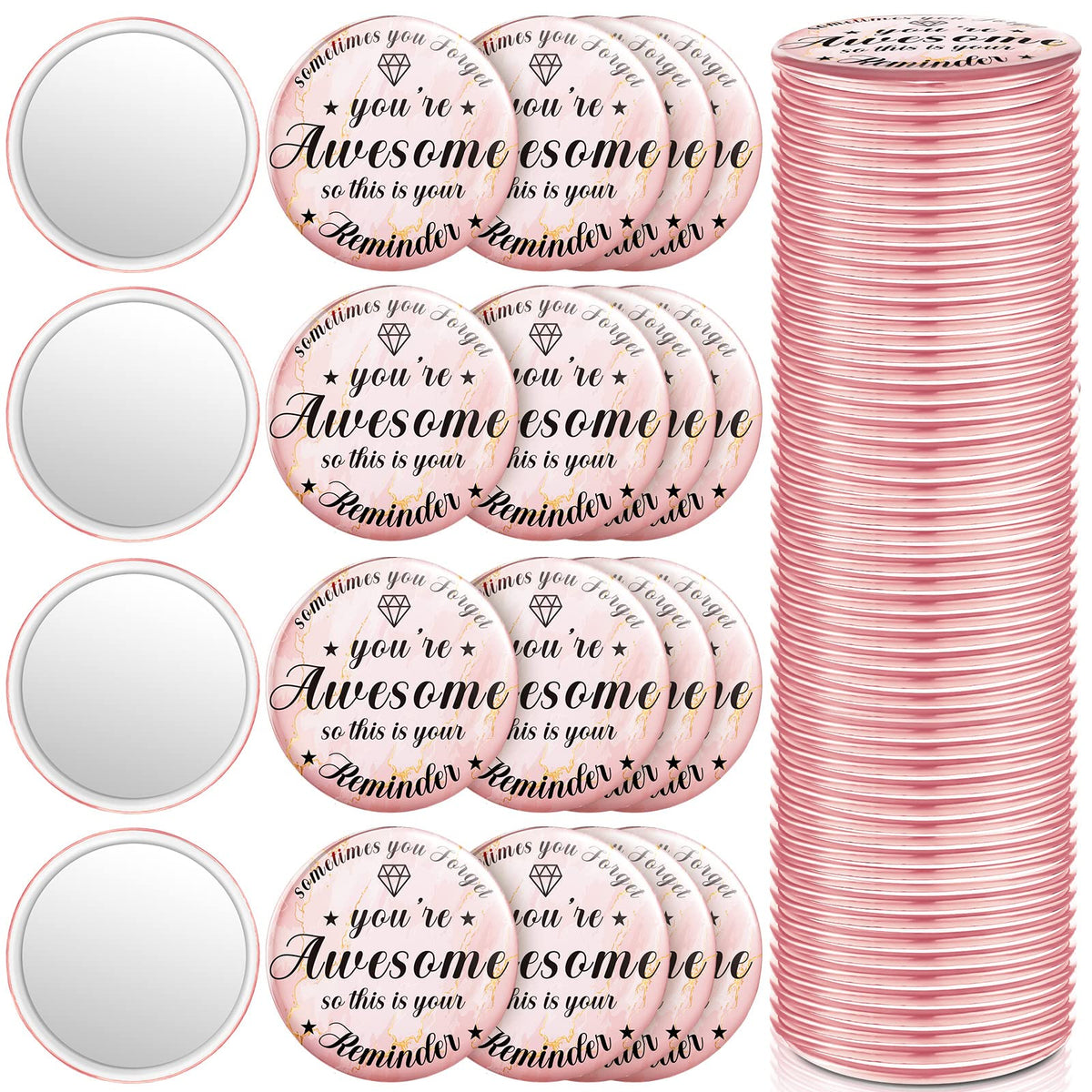 Gulfmew inspirational compact mirror in rose gold front view for on-the-go touch-ups.