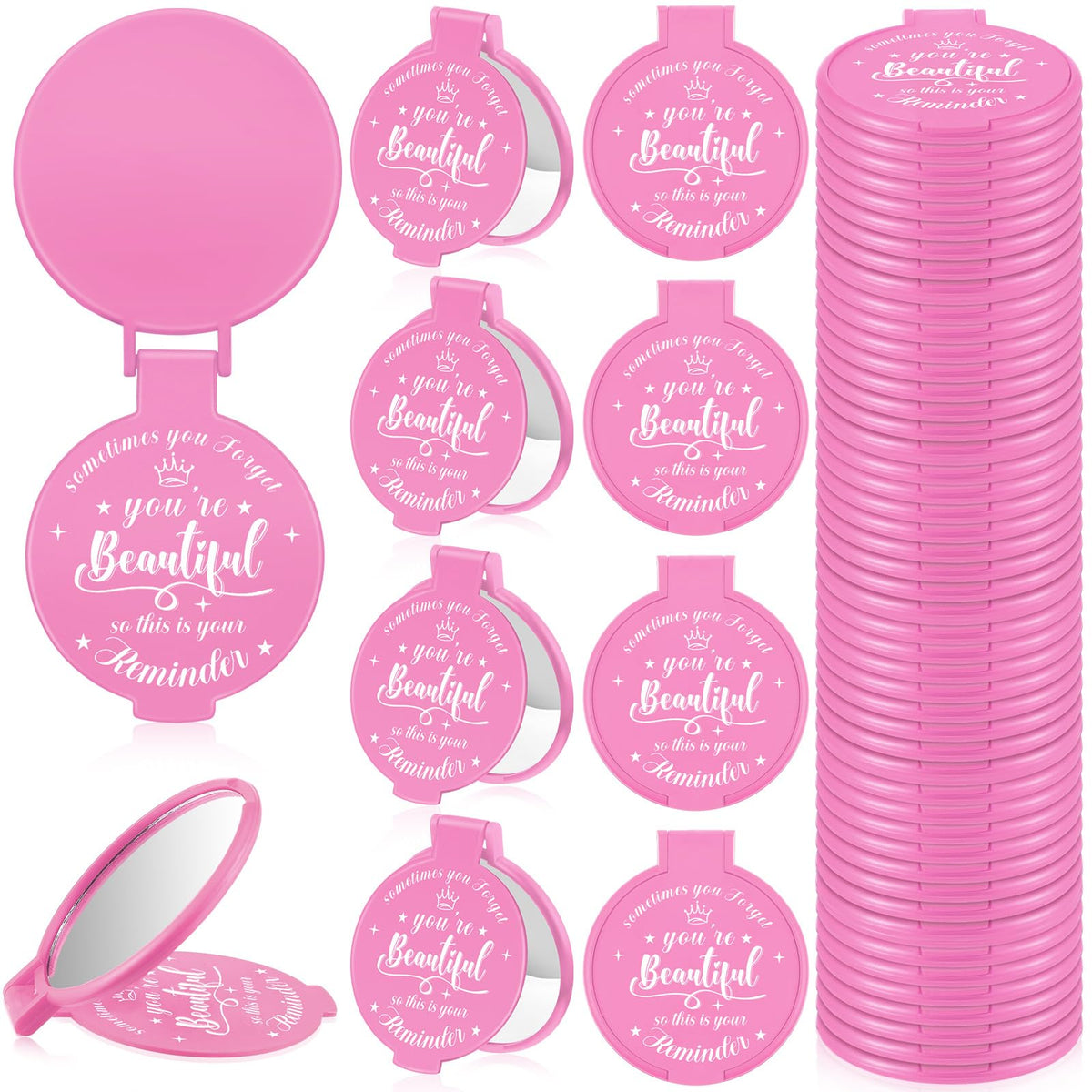 Gulfmew pink pocket mirror set of 36 for daily touch ups and gifts.