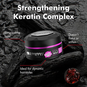 Gummy Hair Wax close-up shows moisturizing control for reshaping without stiffness.