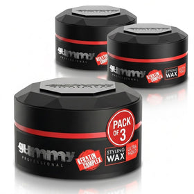 Gummy Professional hair wax jar shows strong hold for spiky styles.