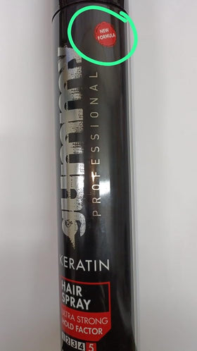 Gummy Professional Keratin Hair Spray controls frizz and flyaways during styling.