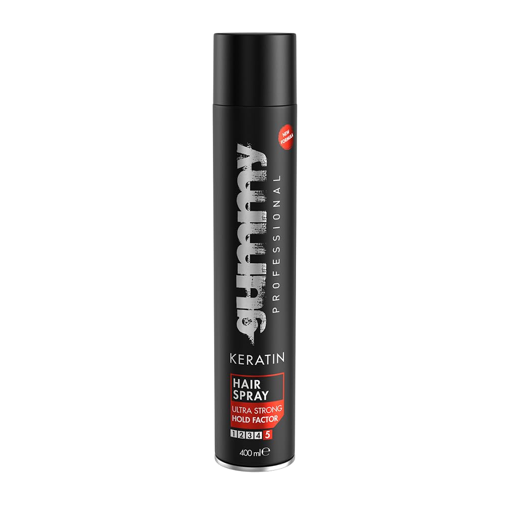 Gummy Professional Keratin Hair Spray delivers ultra-strong hold for lasting styles.