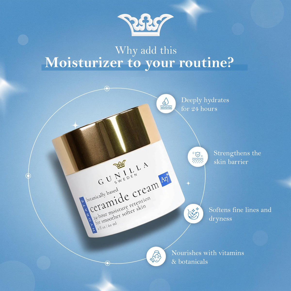 Fragrance-free label on GUNILLA Ceramide Cream A17 indicating irritation-free experience