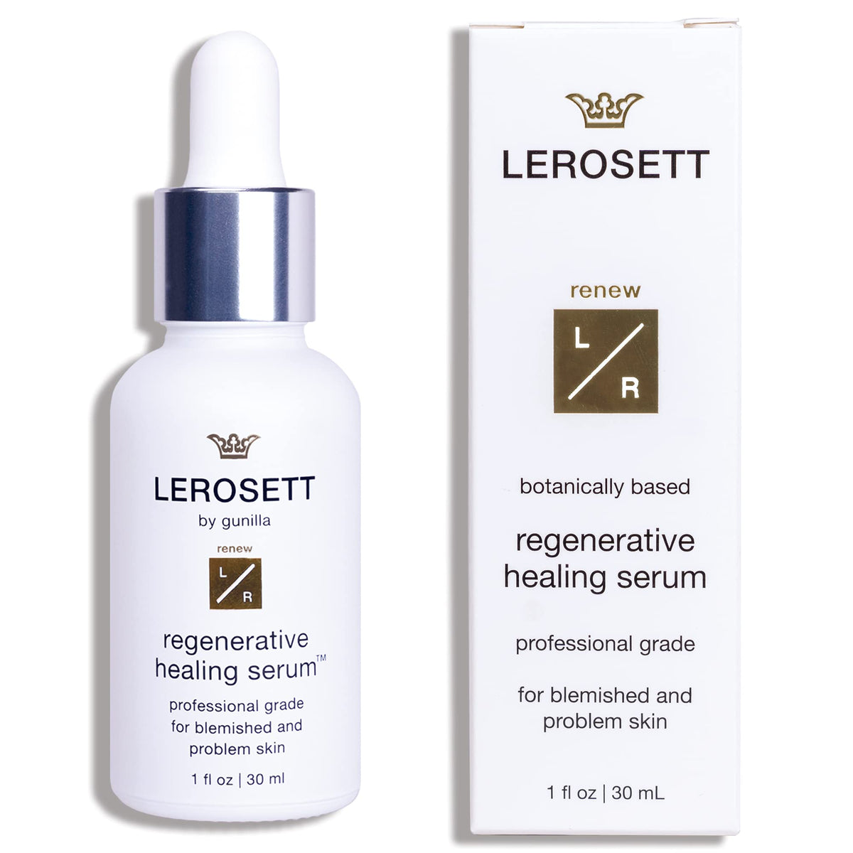 Gunilla Of Sweden LEROSETT Healing Hydration Serum bottle shows plant-based hydration for clear-looking skin