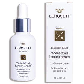 Gunilla Of Sweden LEROSETT Healing Hydration Serum bottle shows plant-based hydration for clear-looking skin