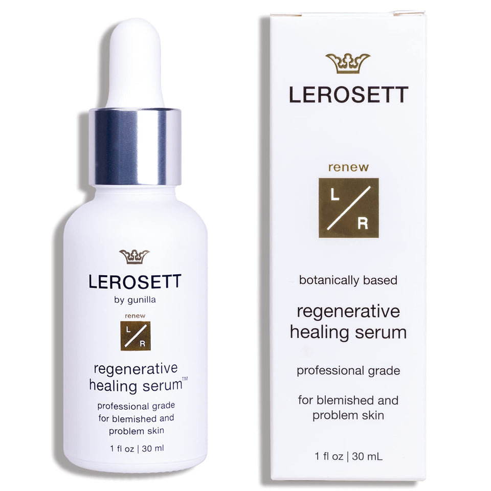 Gunilla Of Sweden LEROSETT Healing Hydration Serum bottle shows plant-based hydration for clear-looking skin
