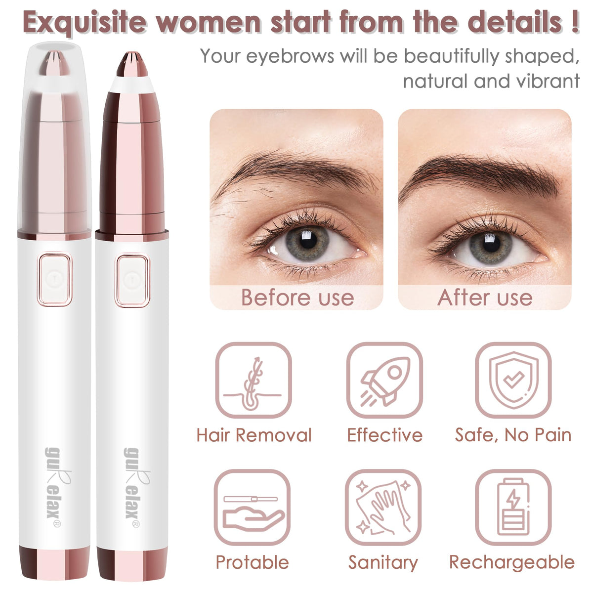 Gurelax Eyebrow Trimmer USB recharge enables ready-to-go grooming anywhere.