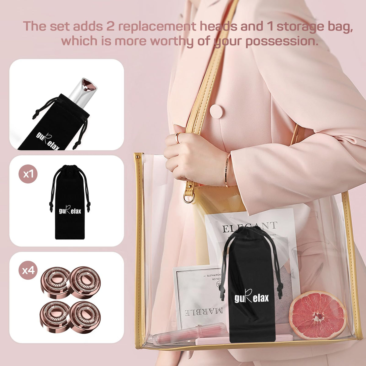 Gurelax replacement heads pack displaying versatile heads for ongoing use.