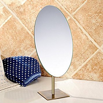 GURUN antique brass vanity mirror with stand adds elegant prep space.