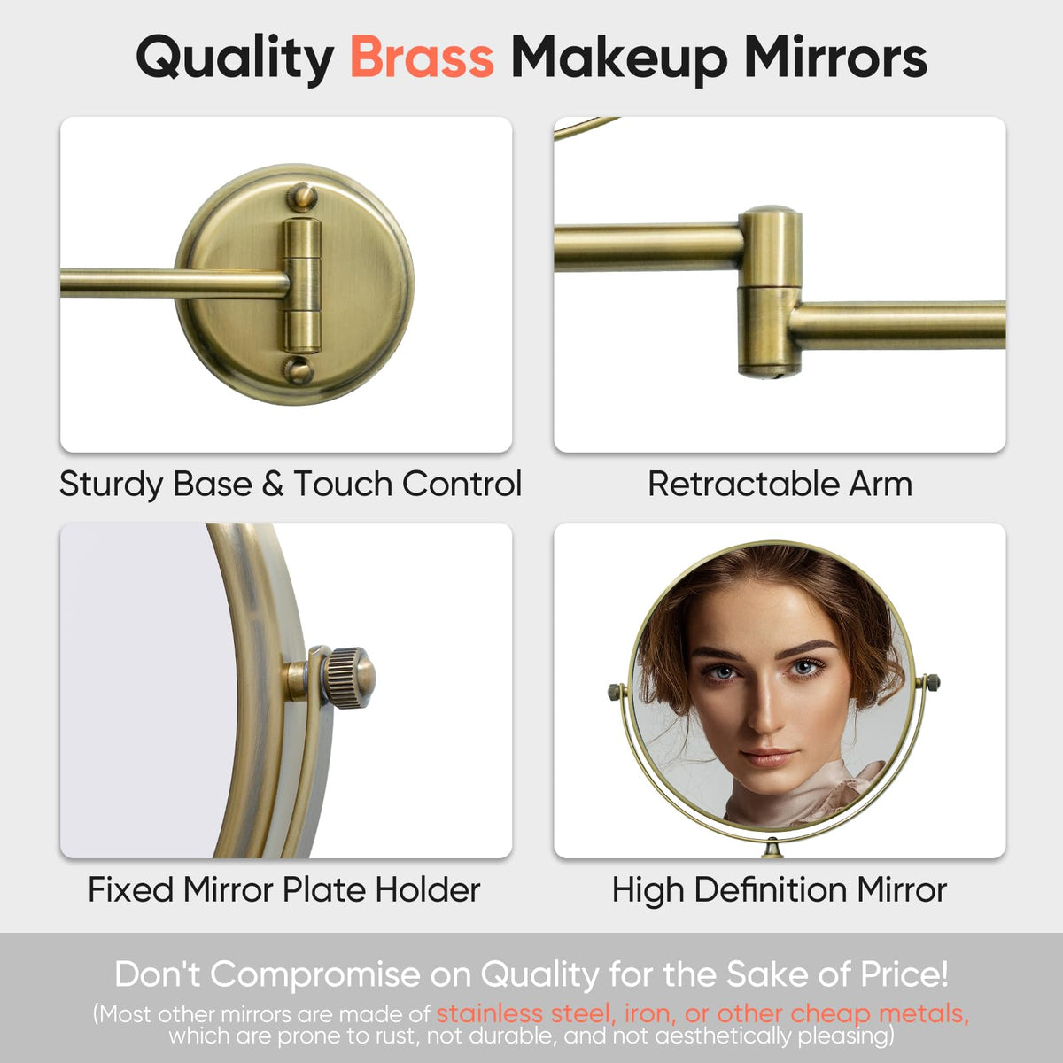 GURUN brass finish arm extension offers smooth reach for makeup application