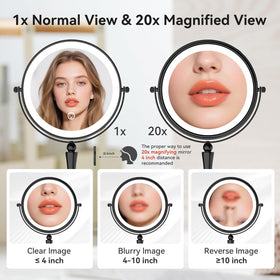 GURUN dual-sided lighted mirror for true image and magnified detail