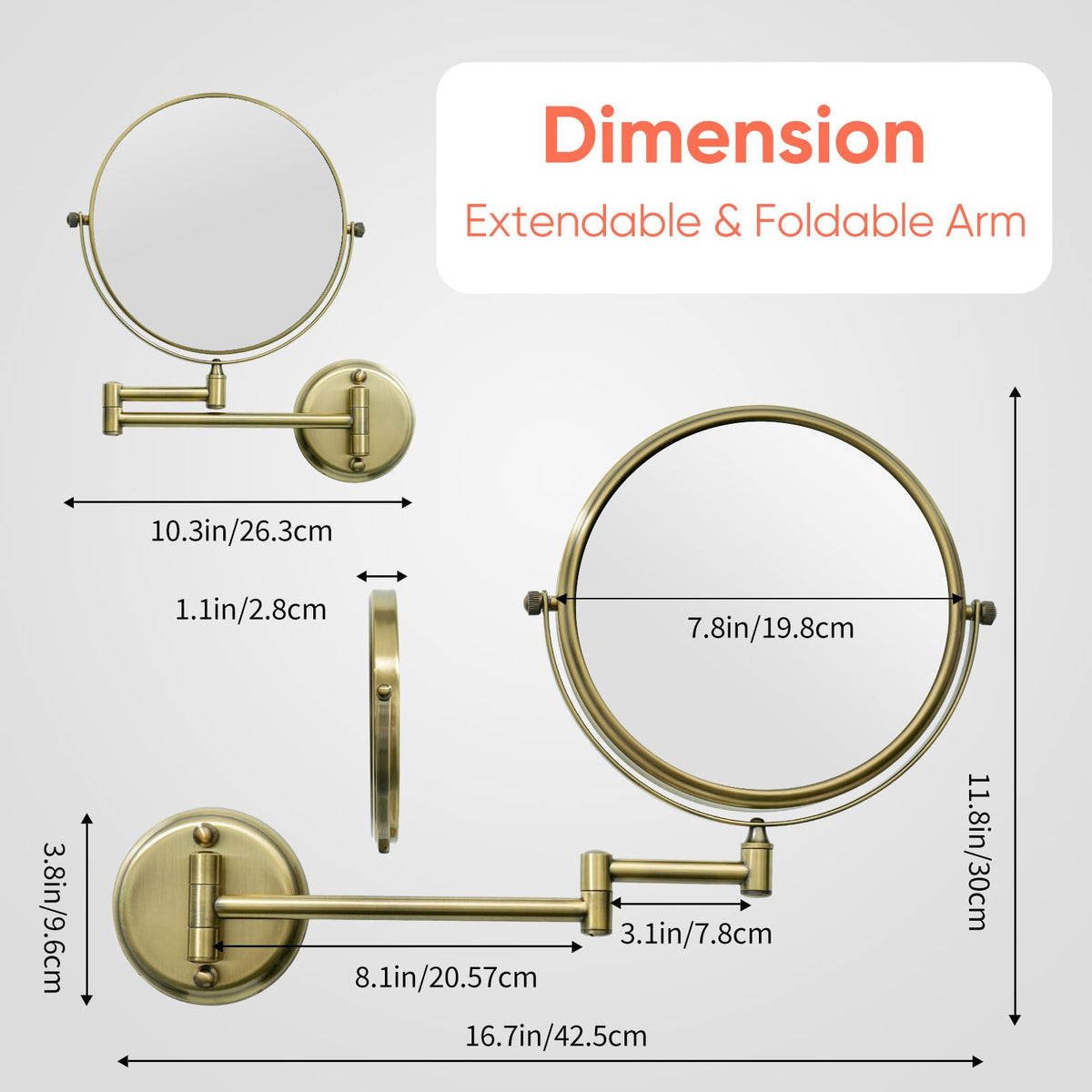 GURUN two-sided mirror provides 1x and 10x views for versatile grooming