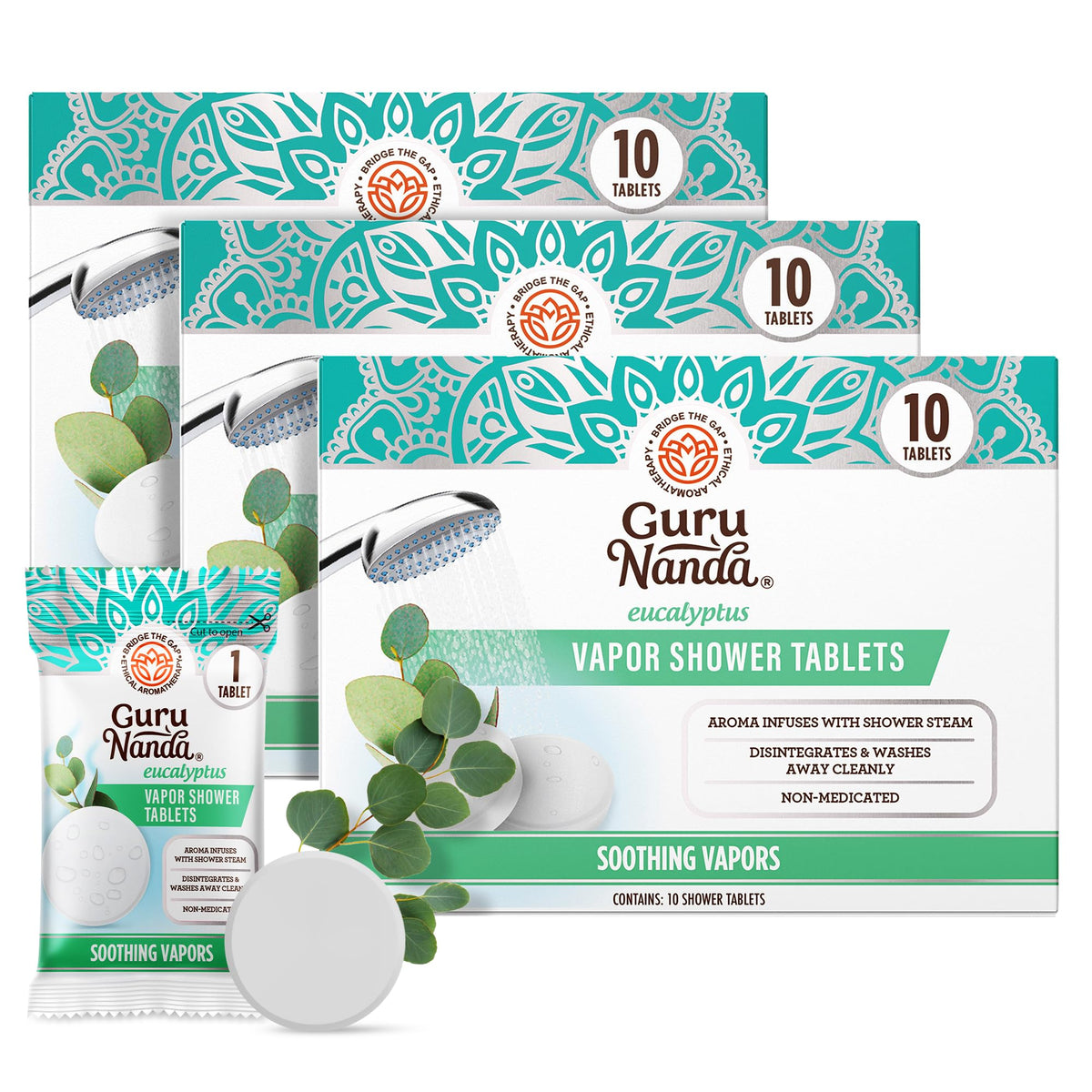 GuruNanda eucalyptus vapor tablet pack delivers a refreshing shower aroma.