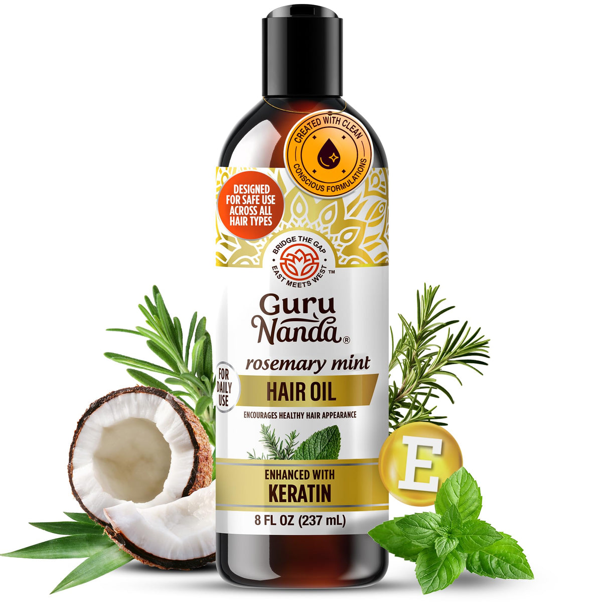 GuruNanda Rosemary Mint Hair Growth Oil bottle nourishes scalp for healthier strands