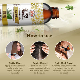 GuruNanda Rosemary Mint Oil bottle with ingredient highlights for scalp care