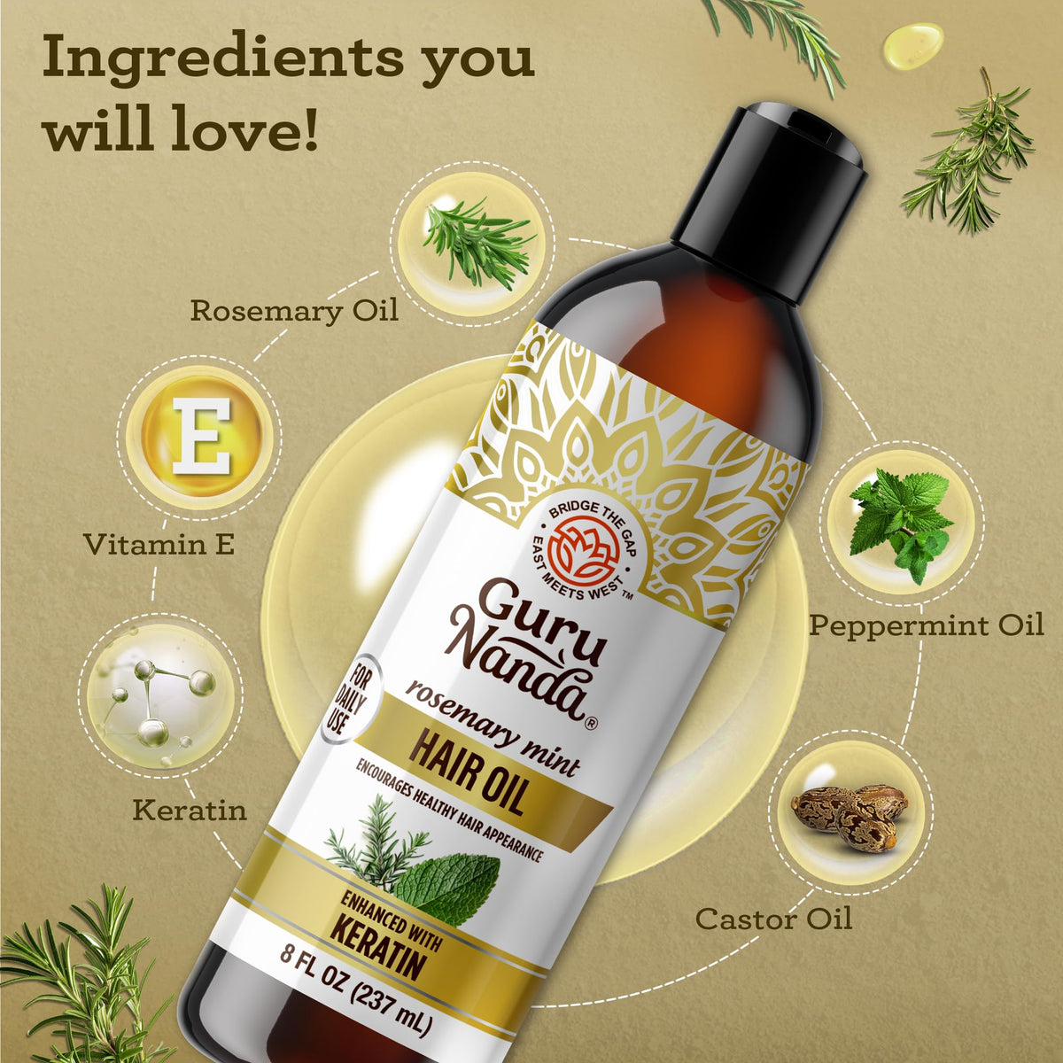 GuruNanda Rosemary Mint Oil being poured for a refreshing scalp massage