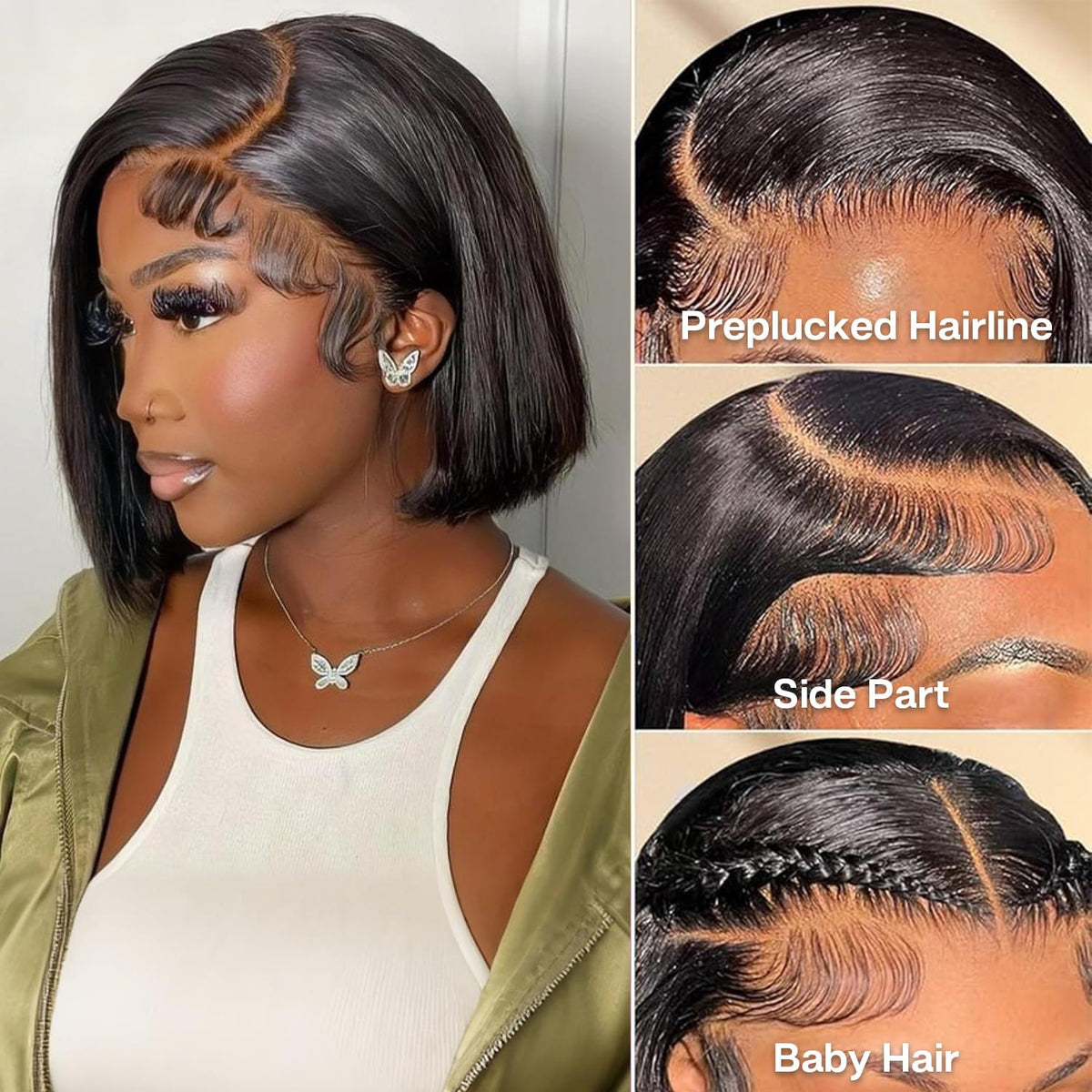 Gusif human hair wig with dense volume and smooth texture.
