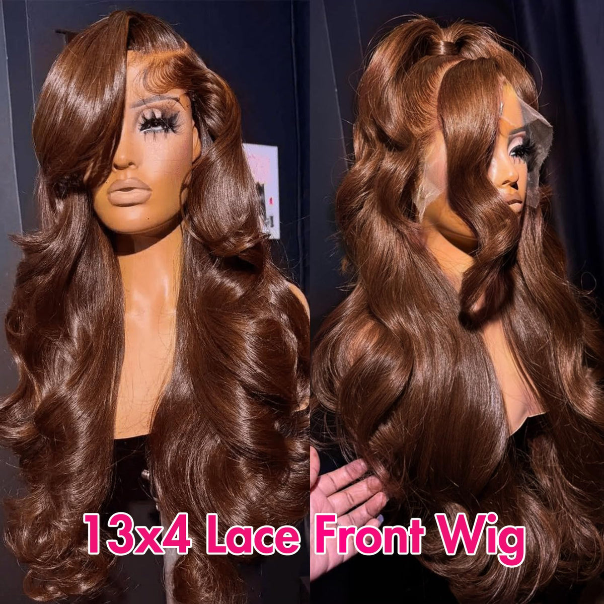 Gusif chocolate brown virgin hair wig with soft, bouncy texture.