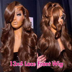Gusif chocolate brown virgin hair wig with soft, bouncy texture.