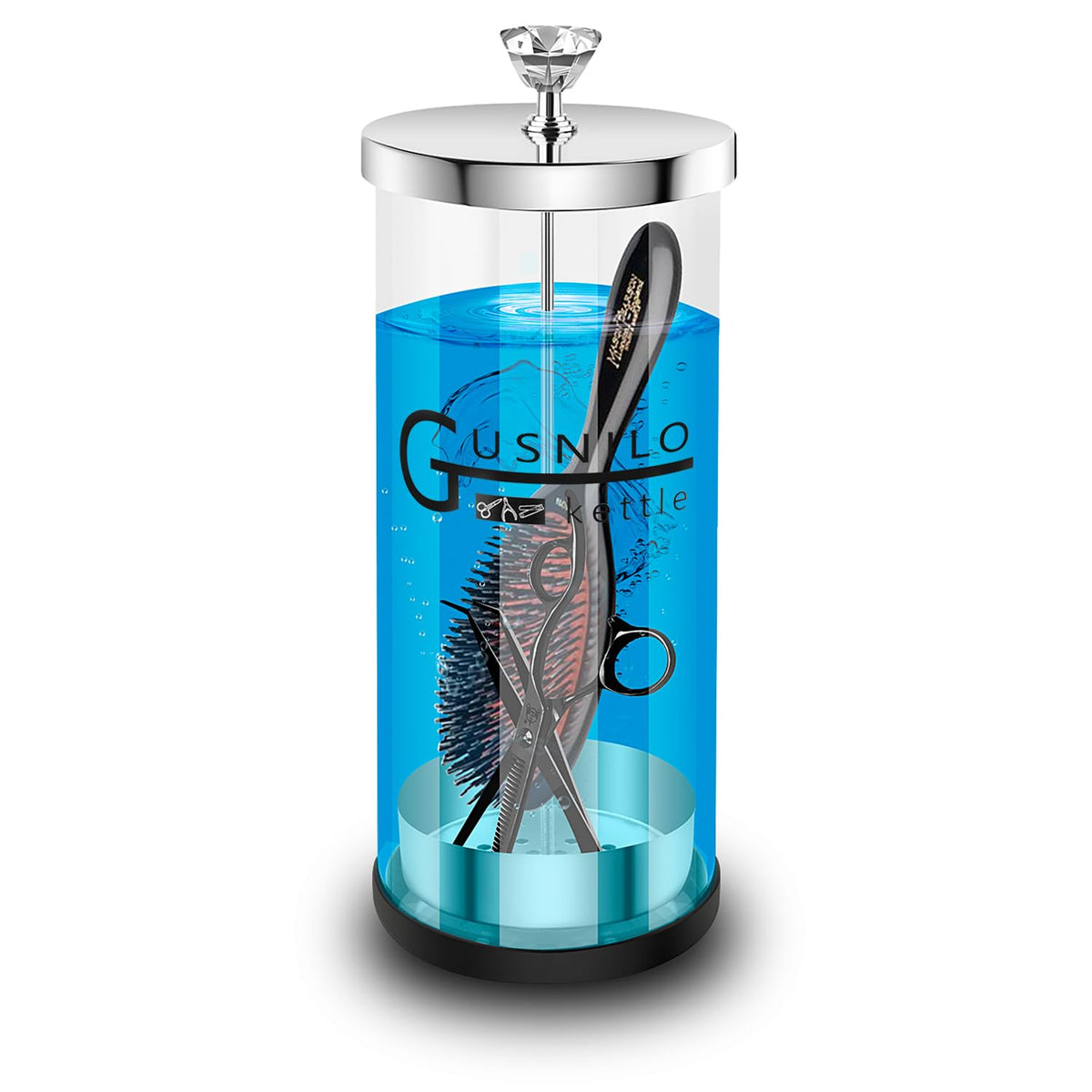 Gusnilo 42oz jar with stainless steel tray keeps barber tools organized and sanitary.