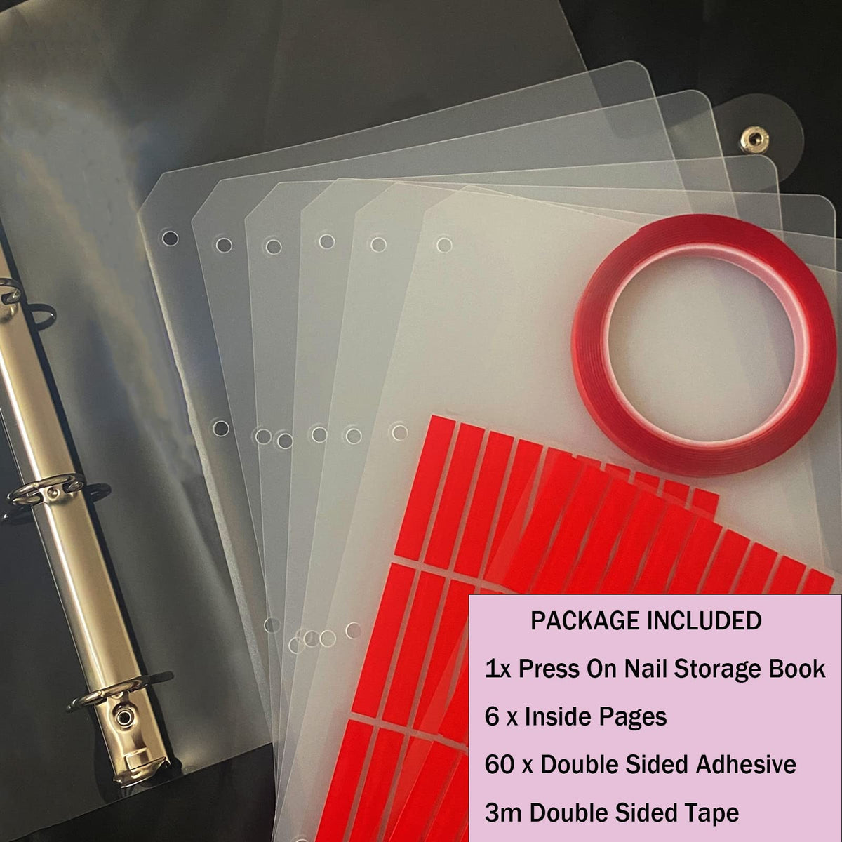 GUXACU nail organizer interior pages show multiple nail sets for quick selection