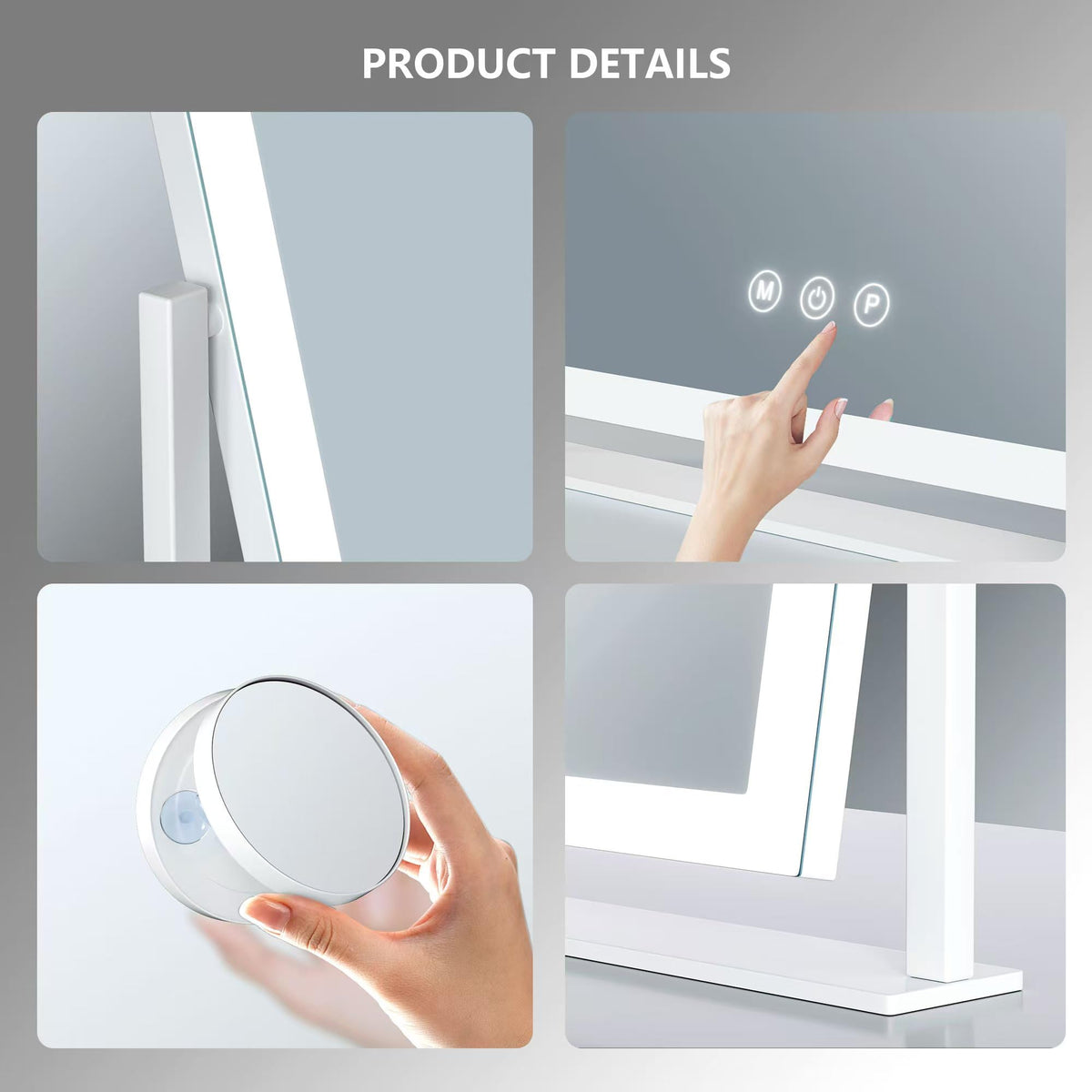 Gold framed vanity mirror adds a premium look to any setup.